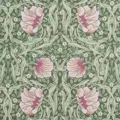 Arts & Crafts Tyger|Gardintyger Mönstrade<Nordisk Textil Grace rosa/ljusgrön tyg - Klassisk blommig Arts and Crafts design