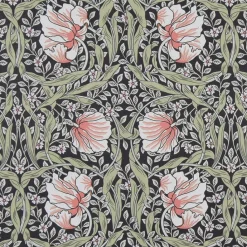 Arts & Crafts Tyger|Gardintyger Mönstrade< Grace svart tyg - Klassisk blommig Arts and Crafts design