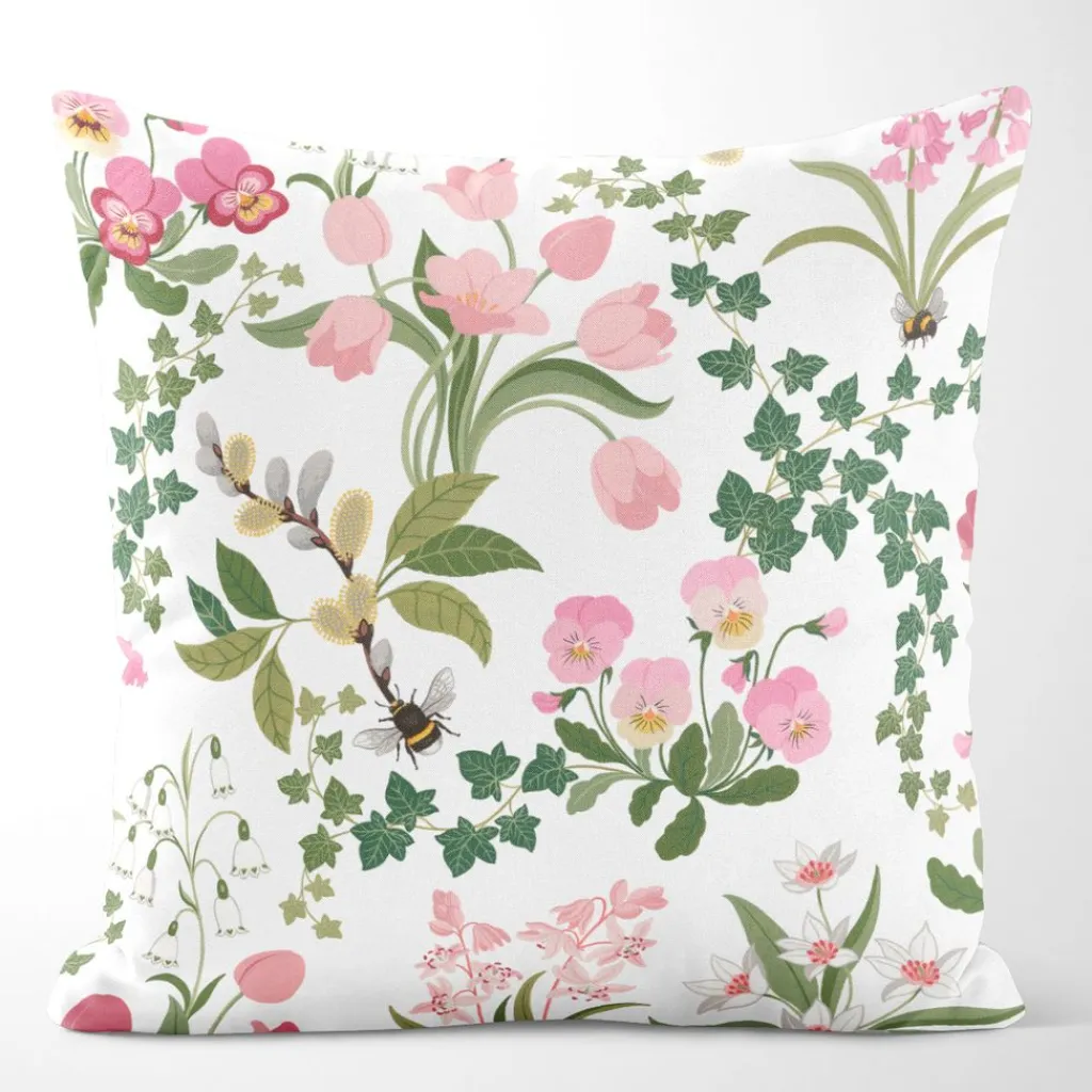 Mönstrade Kuddfodral<Arvidssons textil Humlegården rosa-grön kuddfodral
