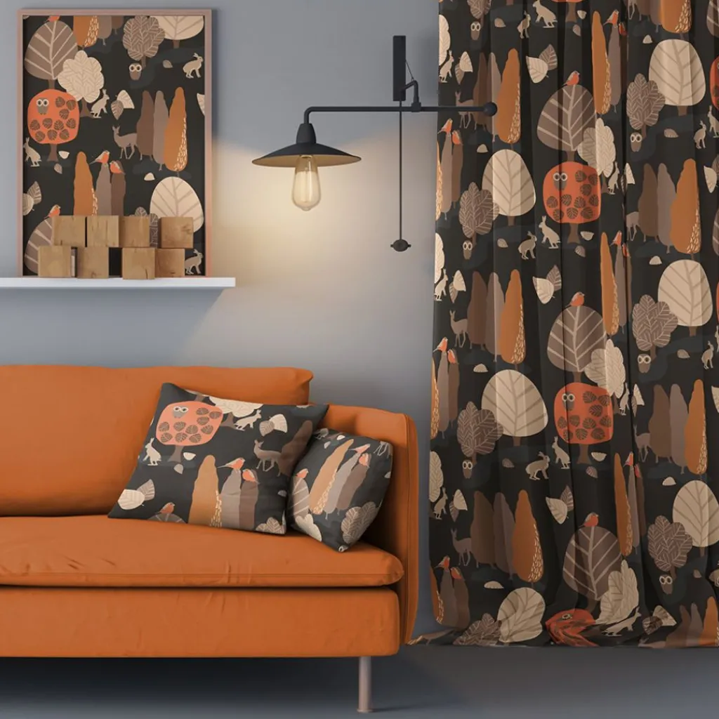 Gardintyger Mönstrade|Arvidssons Textil<Arvidssons textil I Skogskanten brun tyg