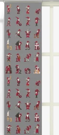 Julgardiner|Panelgardiner<Arvidssons textil Kalendertomtar grå panelgardin