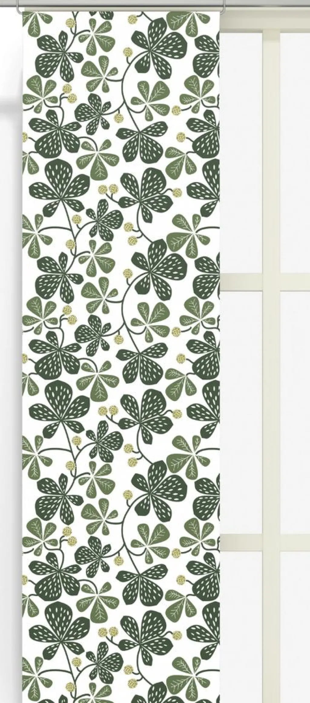 Panelgardiner<Arvidssons textil Kastanjer grön panelgardiner med naturinspirerat bladmönster