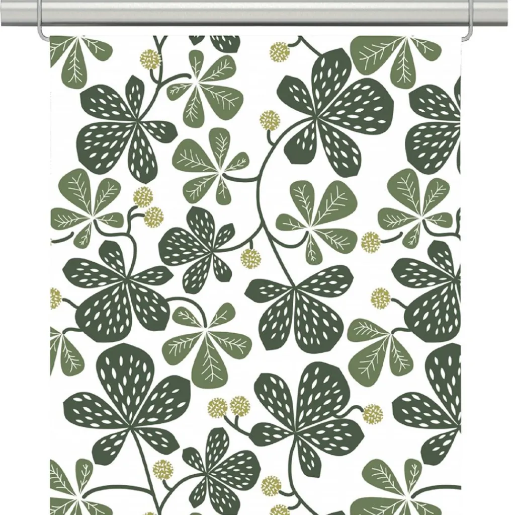 Panelgardiner<Arvidssons textil Kastanjer grön panelgardiner med naturinspirerat bladmönster