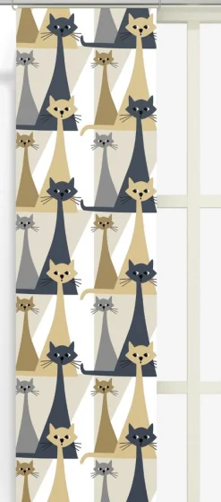 Panelgardiner<Arvidssons textil Kitty beige-grå panelgardiner med retro katter