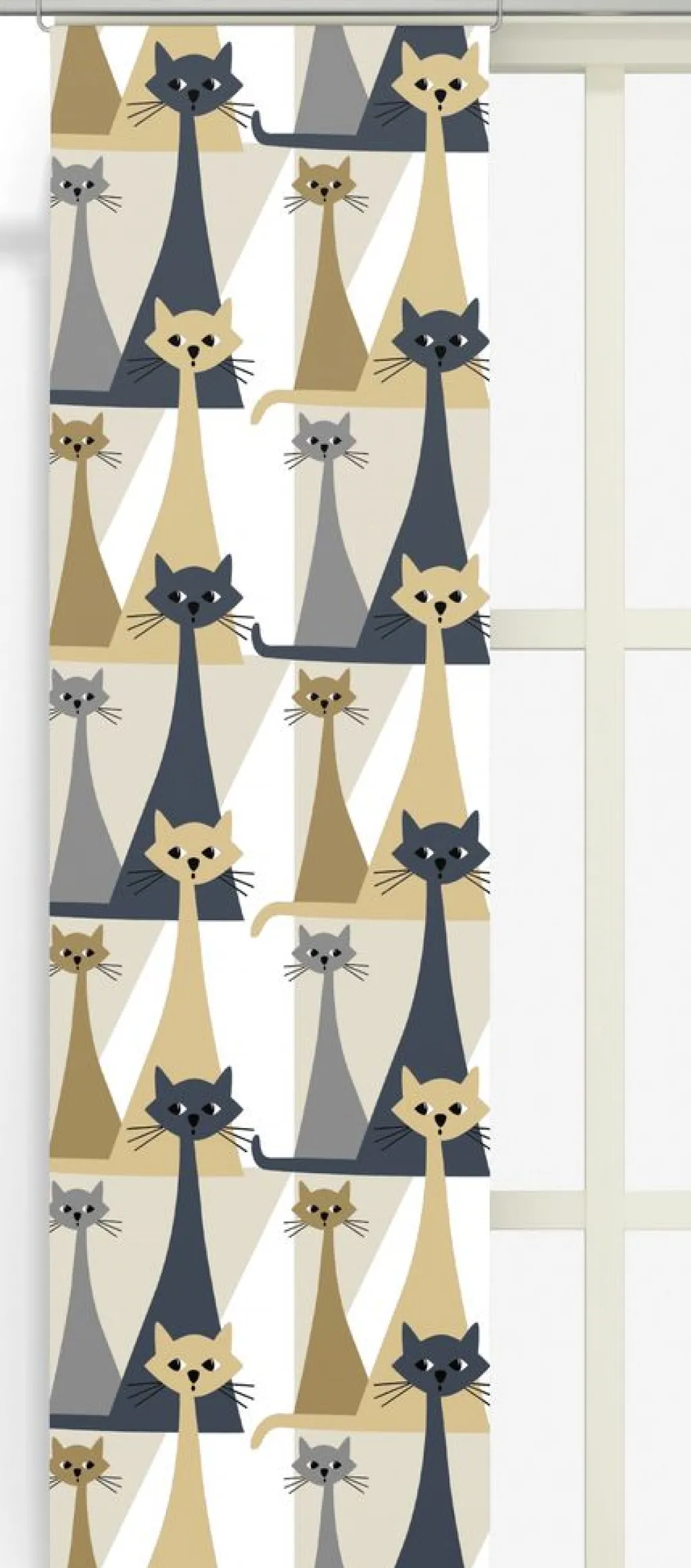 Panelgardiner<Arvidssons textil Kitty beige-grå panelgardiner med retro katter