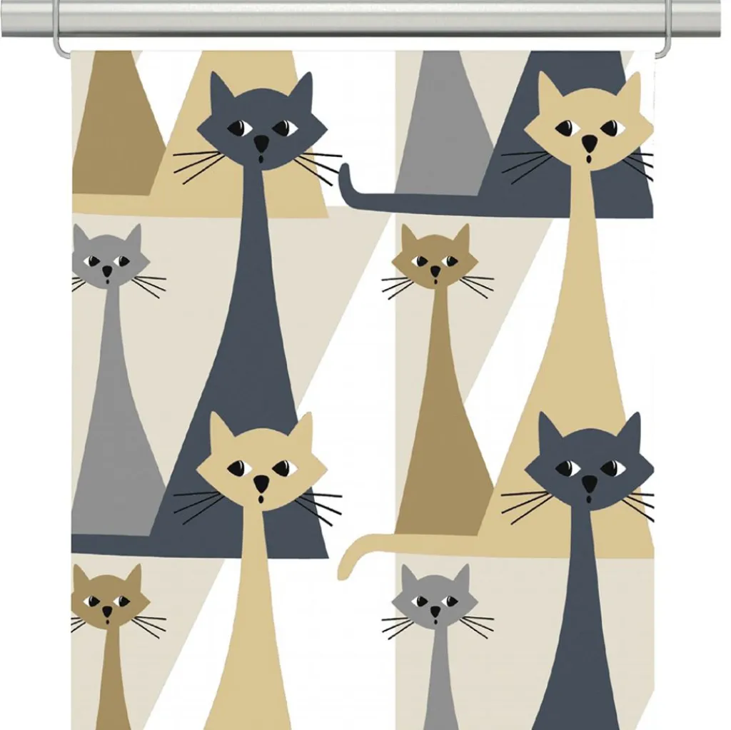 Panelgardiner<Arvidssons textil Kitty beige-grå panelgardiner med retro katter