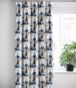 Gardiner Mönstrade<Arvidssons textil Kitty blå gardiner med retro katter