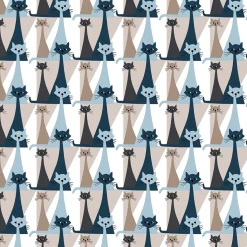 Gardintyger Mönstrade|Arvidssons Textil<Arvidssons textil Kitty blå tyg med retro katter