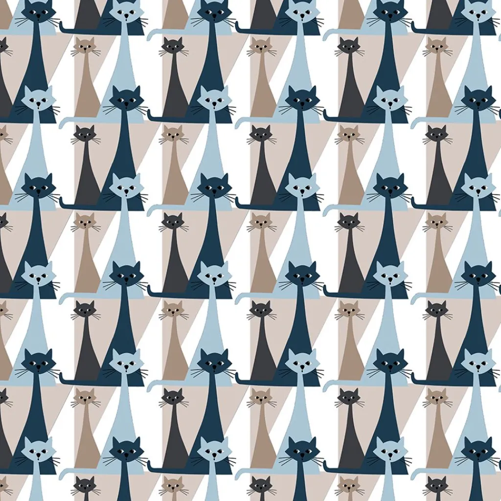 Gardintyger Mönstrade|Arvidssons Textil<Arvidssons textil Kitty blå tyg med retro katter