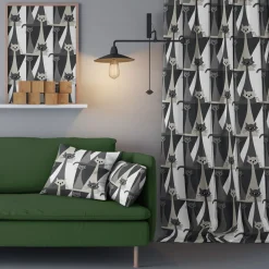 Gardiner Mönstrade<Arvidssons textil Kitty grå gardiner med retro katter