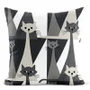 Mönstrade Kuddfodral<Arvidssons textil Kitty grå kuddfodral med retro katter