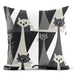 Mönstrade Kuddfodral<Arvidssons textil Kitty grå kuddfodral med retro katter