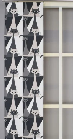 Panelgardiner<Arvidssons textil Kitty grå panelgardiner med retro katter