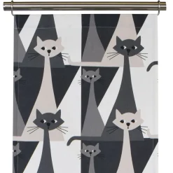 Panelgardiner<Arvidssons textil Kitty grå panelgardiner med retro katter