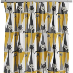 Gardiner Mönstrade<Arvidssons textil Kitty gul gardiner med retro katter