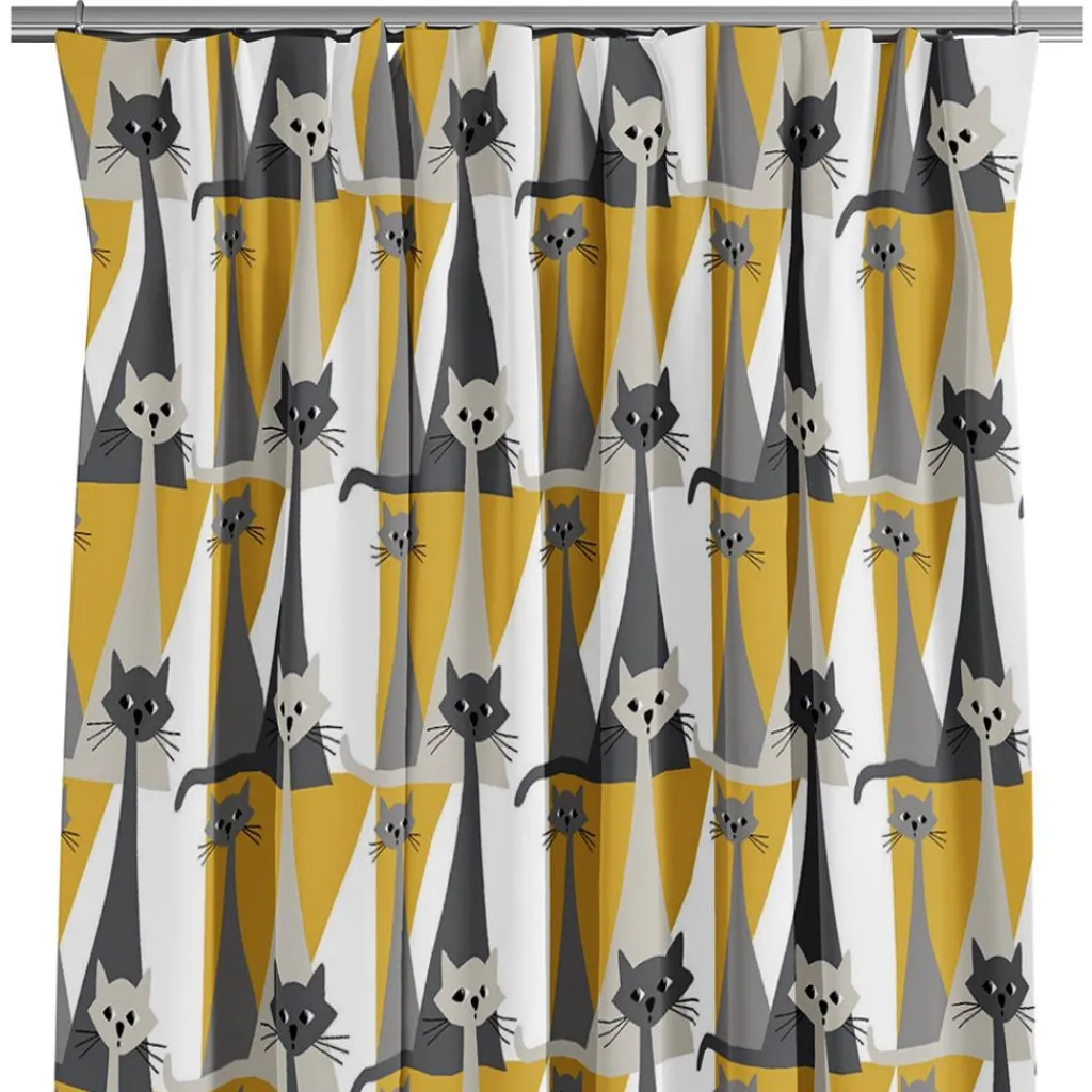 Gardiner Mönstrade<Arvidssons textil Kitty gul gardiner med retro katter