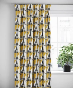 Gardiner Mönstrade<Arvidssons textil Kitty gul gardiner med retro katter