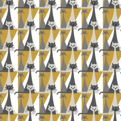Gardintyger Mönstrade|Arvidssons Textil<Arvidssons textil Kitty gul tyg med retro katter