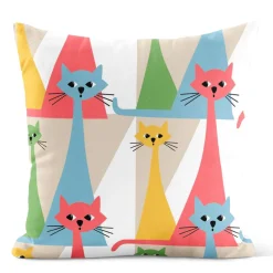 Mönstrade Kuddfodral<Arvidssons textil Kitty multi kuddfodral med retro katter