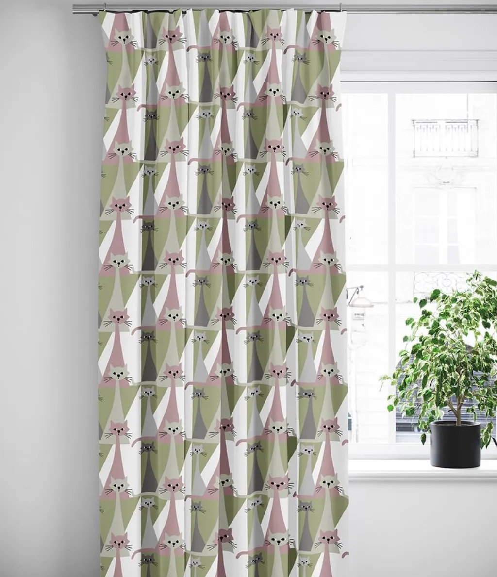 Gardiner Mönstrade<Arvidssons textil Kitty rosa gardiner med retro katter