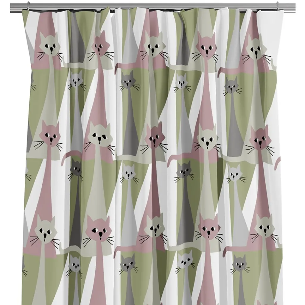 Gardiner Mönstrade<Arvidssons textil Kitty rosa gardiner med retro katter