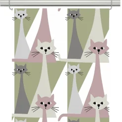 Panelgardiner<Arvidssons textil Kitty rosa panelgardiner med retro katter