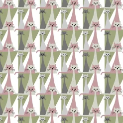 Gardintyger Mönstrade|Arvidssons Textil<Arvidssons textil Kitty rosa tyg med retro katter