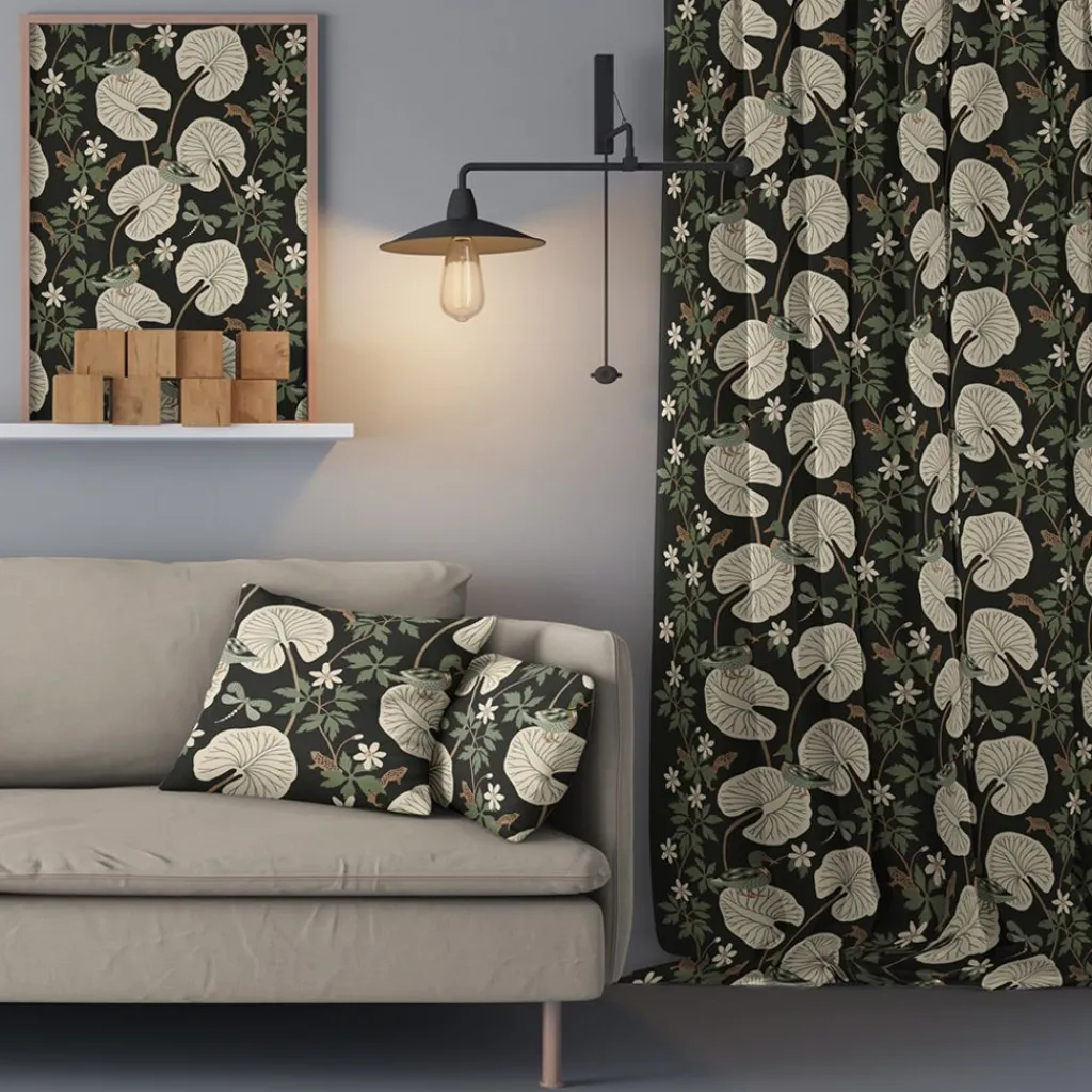 Gardintyger Mönstrade|Arvidssons Textil<Arvidssons textil Kärrleken svart tyg