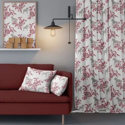 Gardintyger Mönstrade|Rea Gardintyger<Arvidssons textil Kurbits beige-röd tyg med dalahästar