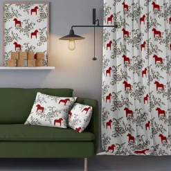Gardiner Mönstrade|Julgardiner<Arvidssons textil Kurbits röd-grön gardiner med dalahästar