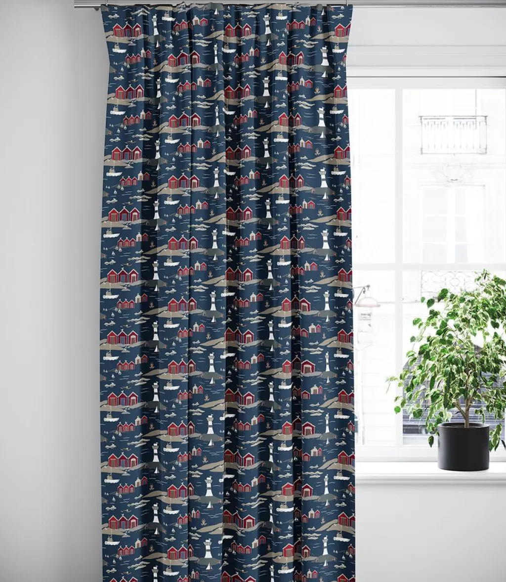 Gardiner Mönstrade<Arvidssons textil Kust blå gardiner