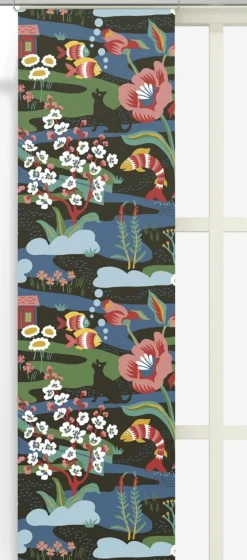 Panelgardiner<Arvidssons textil Landet bubblar svart-multi panelgardin – Färgsprakande saga i textil