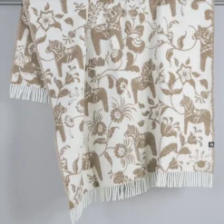 Ullplädar<Arvidssons textil Leksand beige ullpläd 130x170 cm – dalahästar i 100% ull