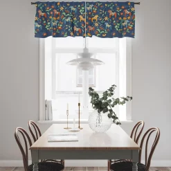 Gardinkappor Mönstrade<Arvidssons textil Leksand bård blå gardinkappa metervara med traditionellt dalahästtryck