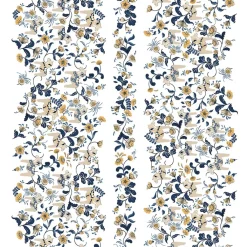 Gardintyger Mönstrade|Arvidssons Textil<Arvidssons textil Leksand bård mörkblå tyg med traditionellt dalahästtryck