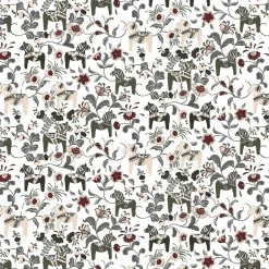 Gardintyger Mönstrade|Arvidssons Textil<Arvidssons textil Leksand grön tyg med traditionellt dalahästtryck