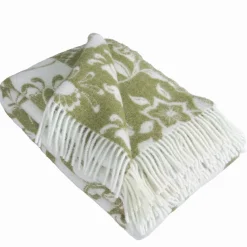 Ullplädar<Arvidssons textil Leksand grön ullpläd 130x170 cm – dalahästar i 100% ull