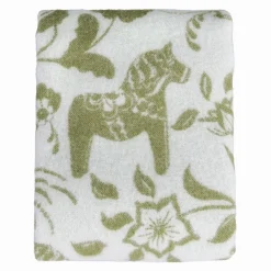 Ullplädar<Arvidssons textil Leksand grön ullpläd 130x170 cm – dalahästar i 100% ull