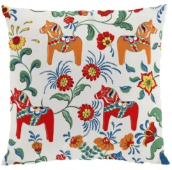 Mönstrade Kuddfodral<Arvidssons textil Leksand natur kuddfodral med traditionellt dalahästmönster