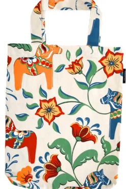 Tygkasse<Arvidssons textil Leksand natur tygkasse med traditionellt dalahästmönster