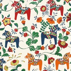 Gardintyger Mönstrade|Arvidssons Textil<Arvidssons textil Leksand natur tyg med traditionellt dalahästtryck