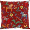 Julkuddar|Mönstrade Kuddfodral<Arvidssons textil Leksand röd kuddfodral med traditionellt dalahästmönster