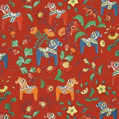 Gardintyger Mönstrade|Arvidssons Textil<Arvidssons textil Leksand röd tyg med traditionellt dalahästtryck