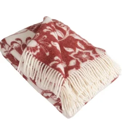 Ullplädar<Arvidssons textil Leksand röd ullpläd 130x170cm – dalahästar i 100% ull