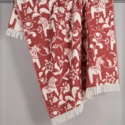 Ullplädar<Arvidssons textil Leksand röd ullpläd 130x170cm – dalahästar i 100% ull