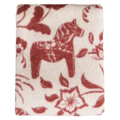 Ullplädar<Arvidssons textil Leksand röd ullpläd 130x170cm – dalahästar i 100% ull