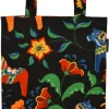 Tygkasse<Arvidssons textil Leksand svart tygkasse med traditionellt dalahästmönster
