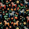 Gardintyger Mönstrade|Arvidssons Textil<Arvidssons textil Leksand svart tyg med traditionellt dalahästtryck