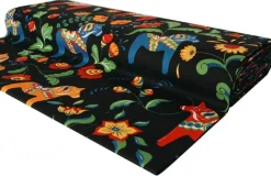Gardintyger Mönstrade|Arvidssons Textil<Arvidssons textil Leksand svart tyg med traditionellt dalahästtryck