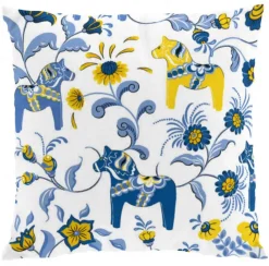 Mönstrade Kuddfodral<Arvidssons textil Leksand sverige kuddfodral med traditionellt dalahästmönster